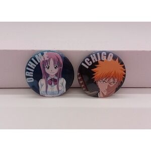 Lot Of 2 Bleach Brave Souls Orihime & Ichigo Pin Back Buttons Badge Anime Japan